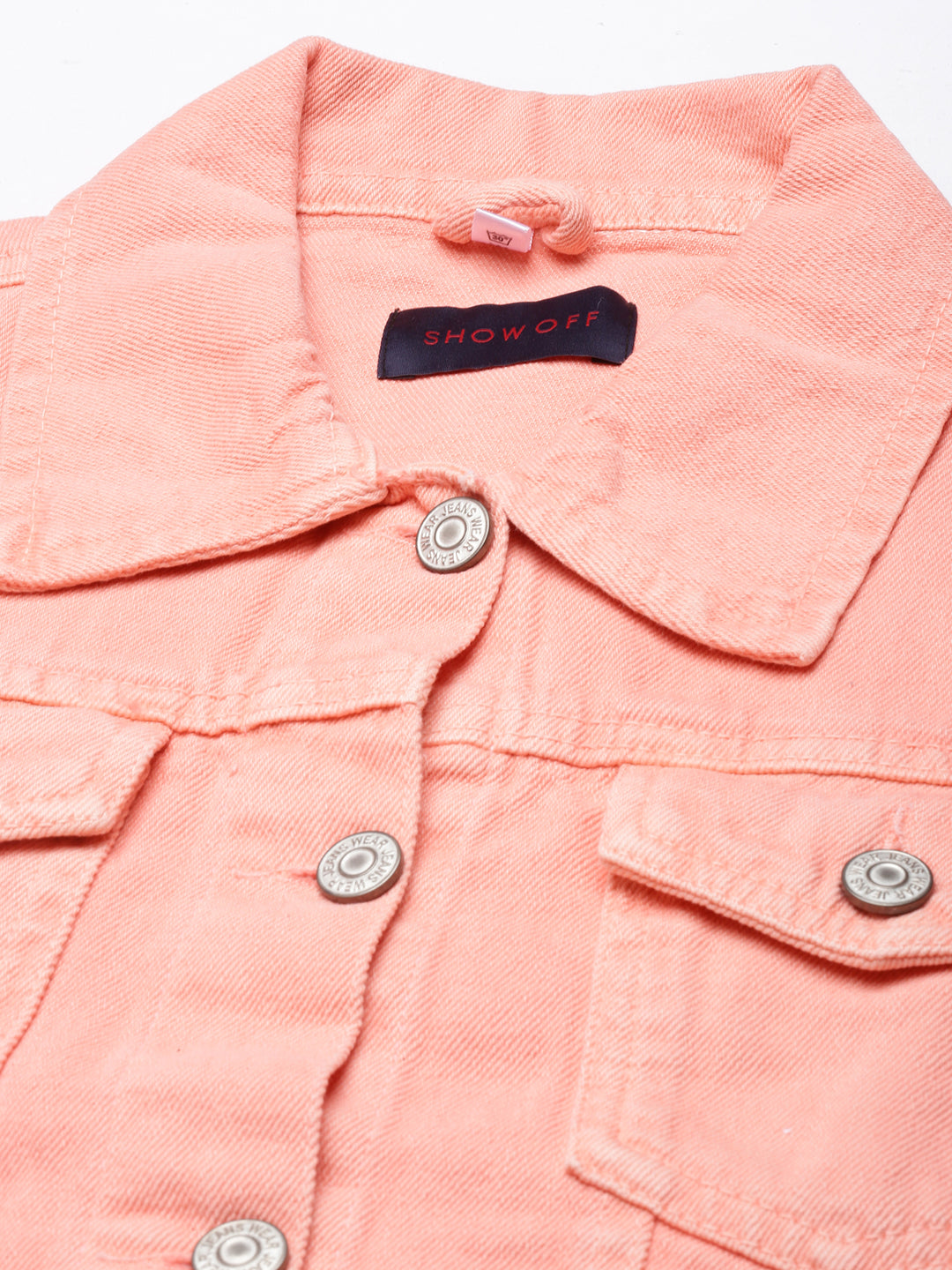 Women's Peach Spread Collar Crop Denim Jacket