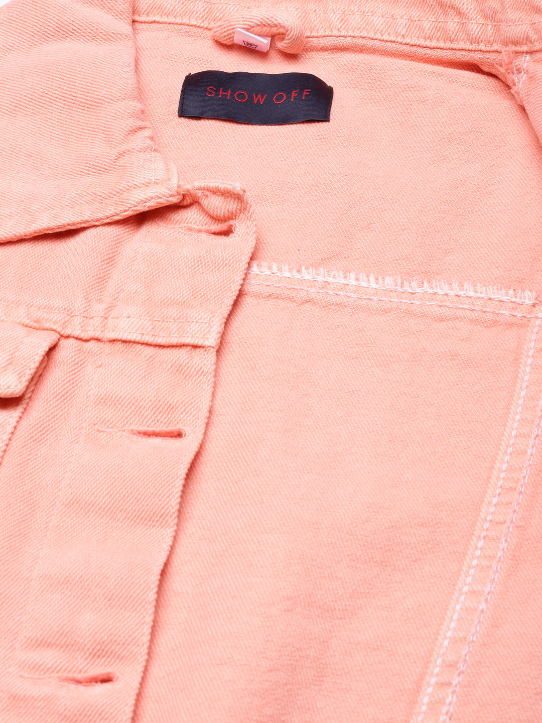 Women's Peach Spread Collar Crop Denim Jacket