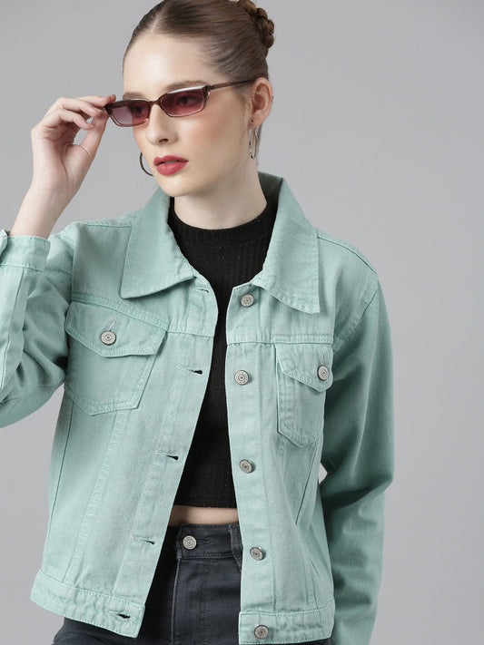 Women's Green Windcheater Denim Jacket