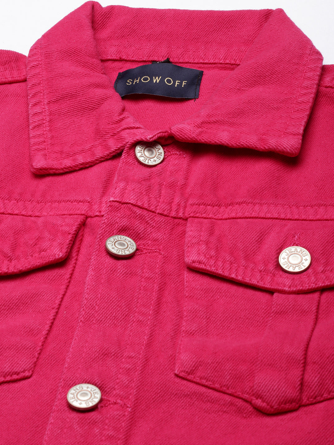 Women's Fuchsia Spread Collar Crop Denim Jacket