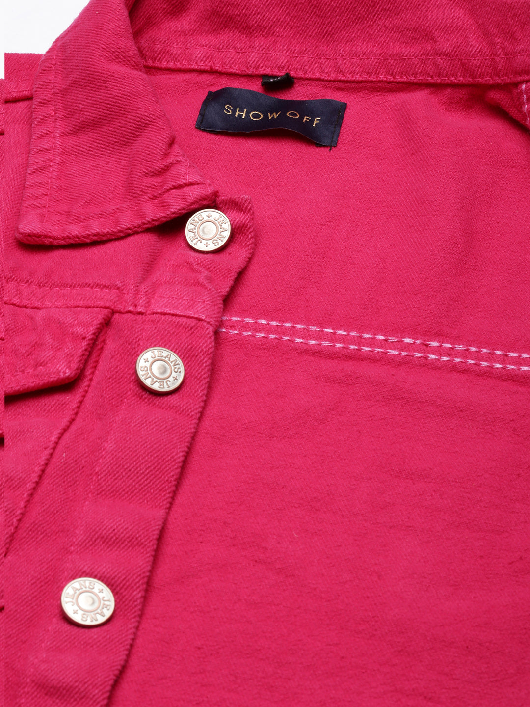 Women's Fuchsia Spread Collar Crop Denim Jacket