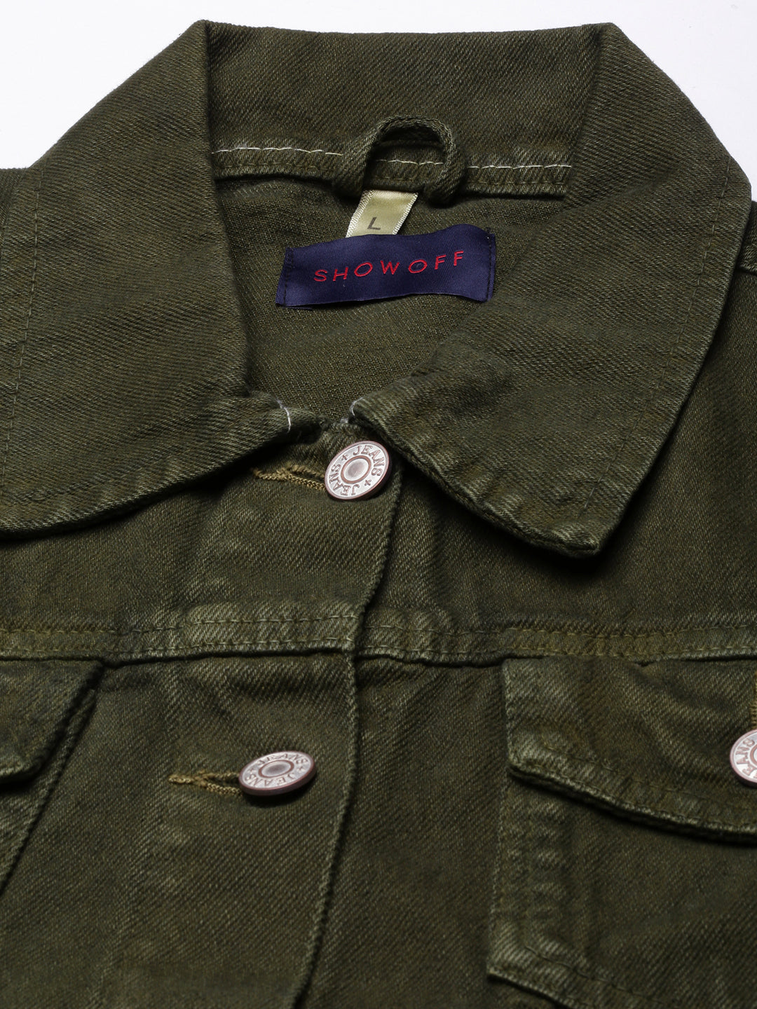 Women's Olive Crop Oversized Denim Jacket