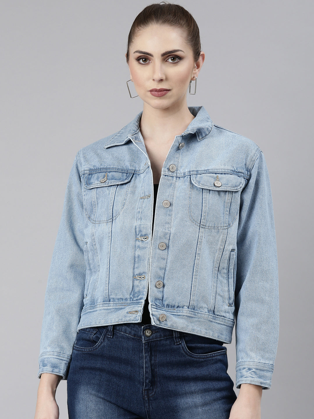 Women's Blue Crop Denim Jacket