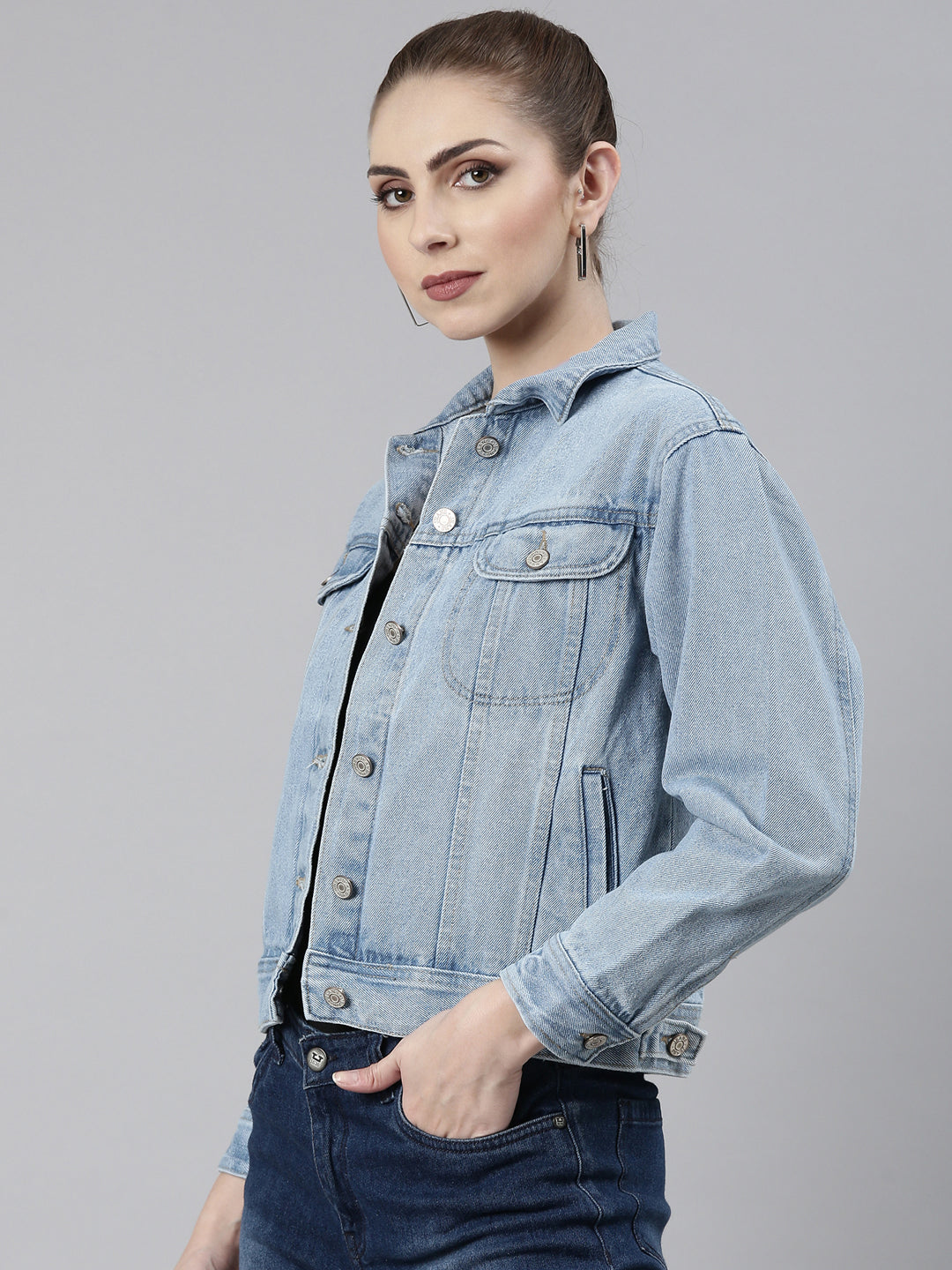 Women's Blue Crop Denim Jacket