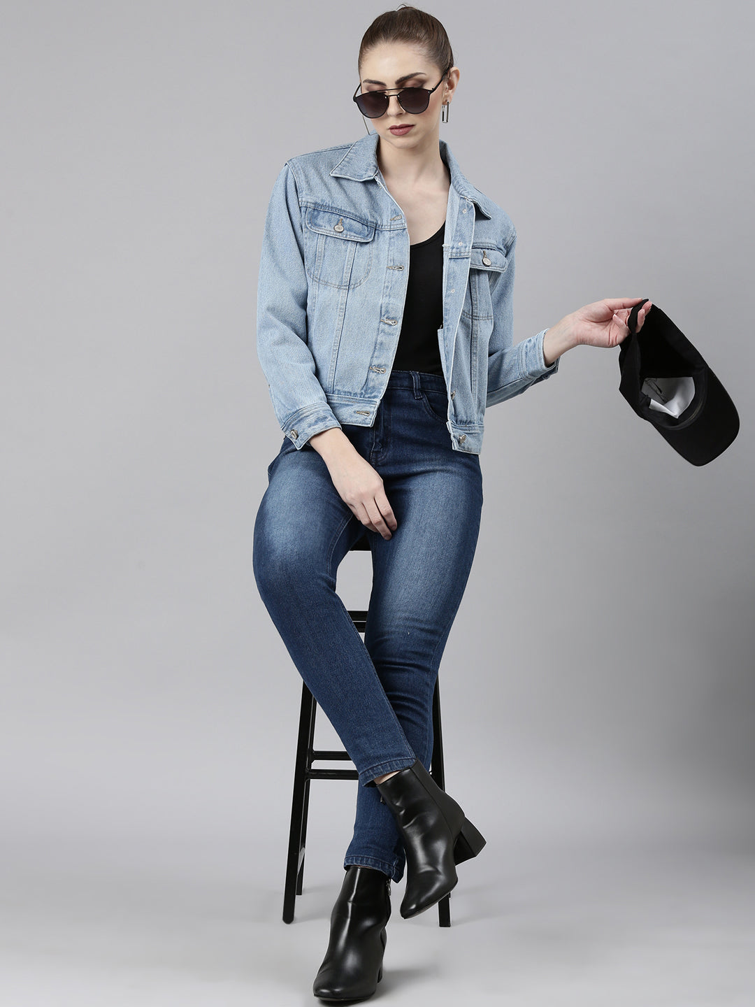 Women's Blue Crop Denim Jacket