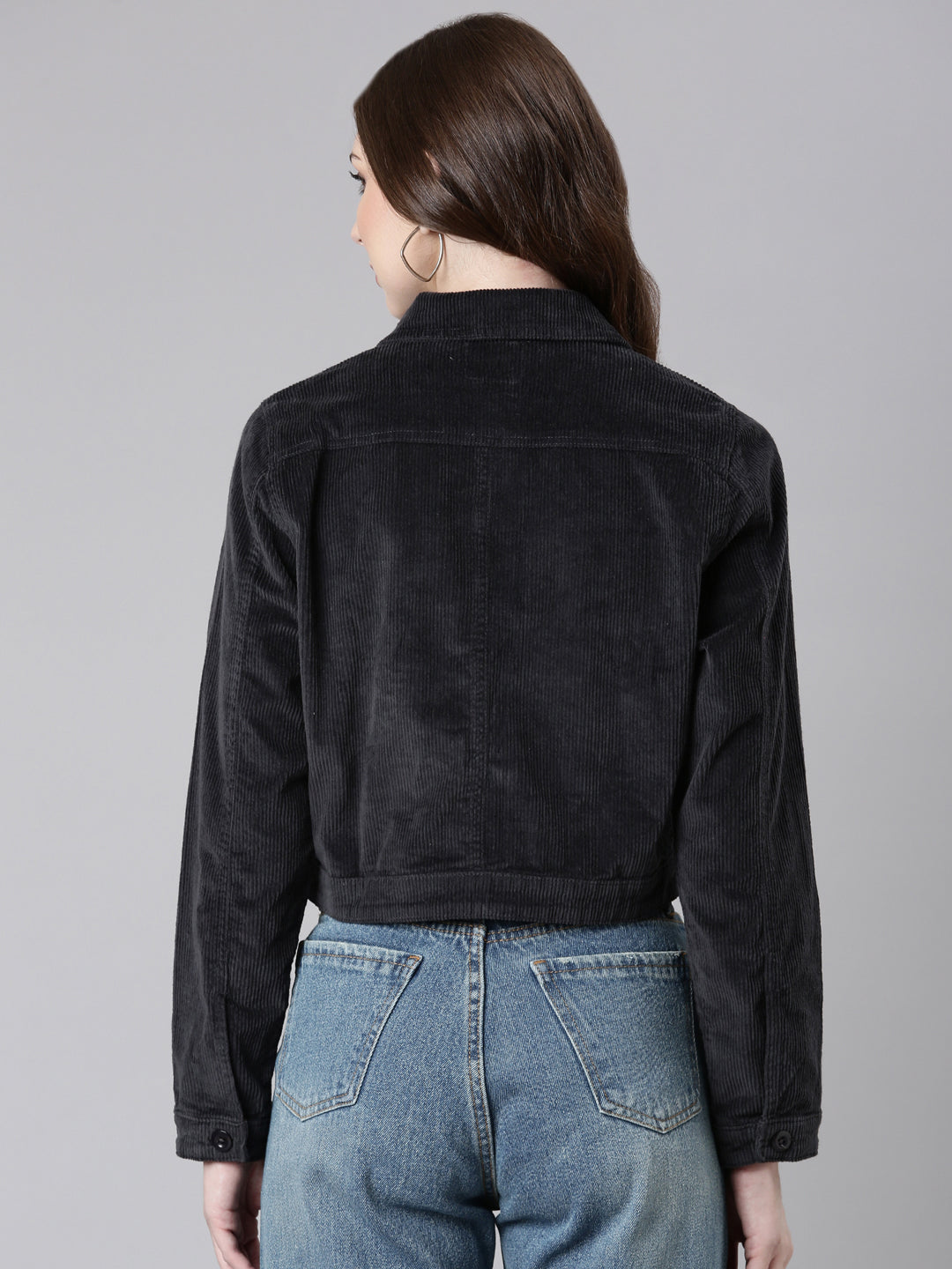 Women's Charcoal Spread Collar Corduroy Tailored Jacket