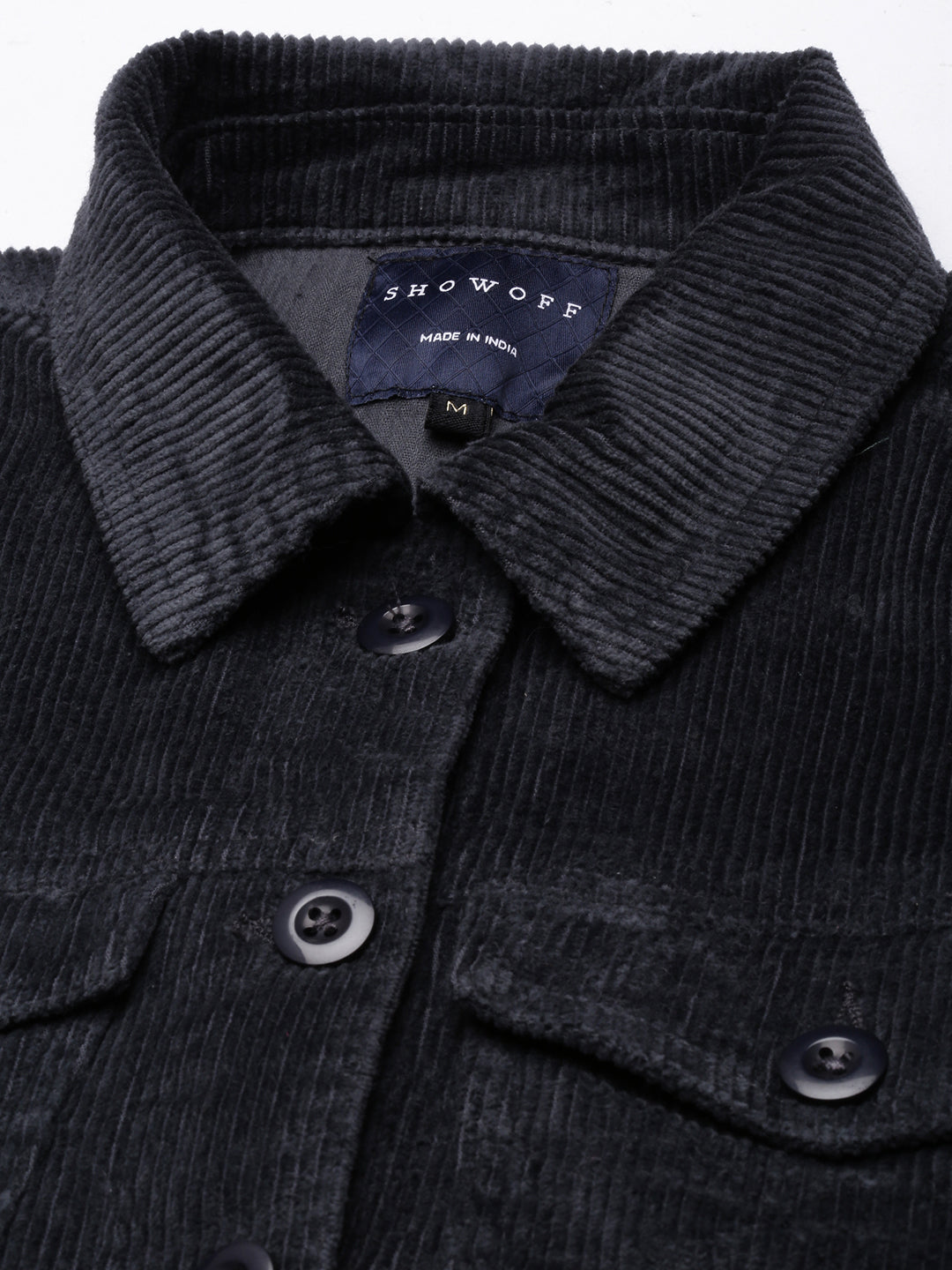 Women's Charcoal Spread Collar Corduroy Tailored Jacket