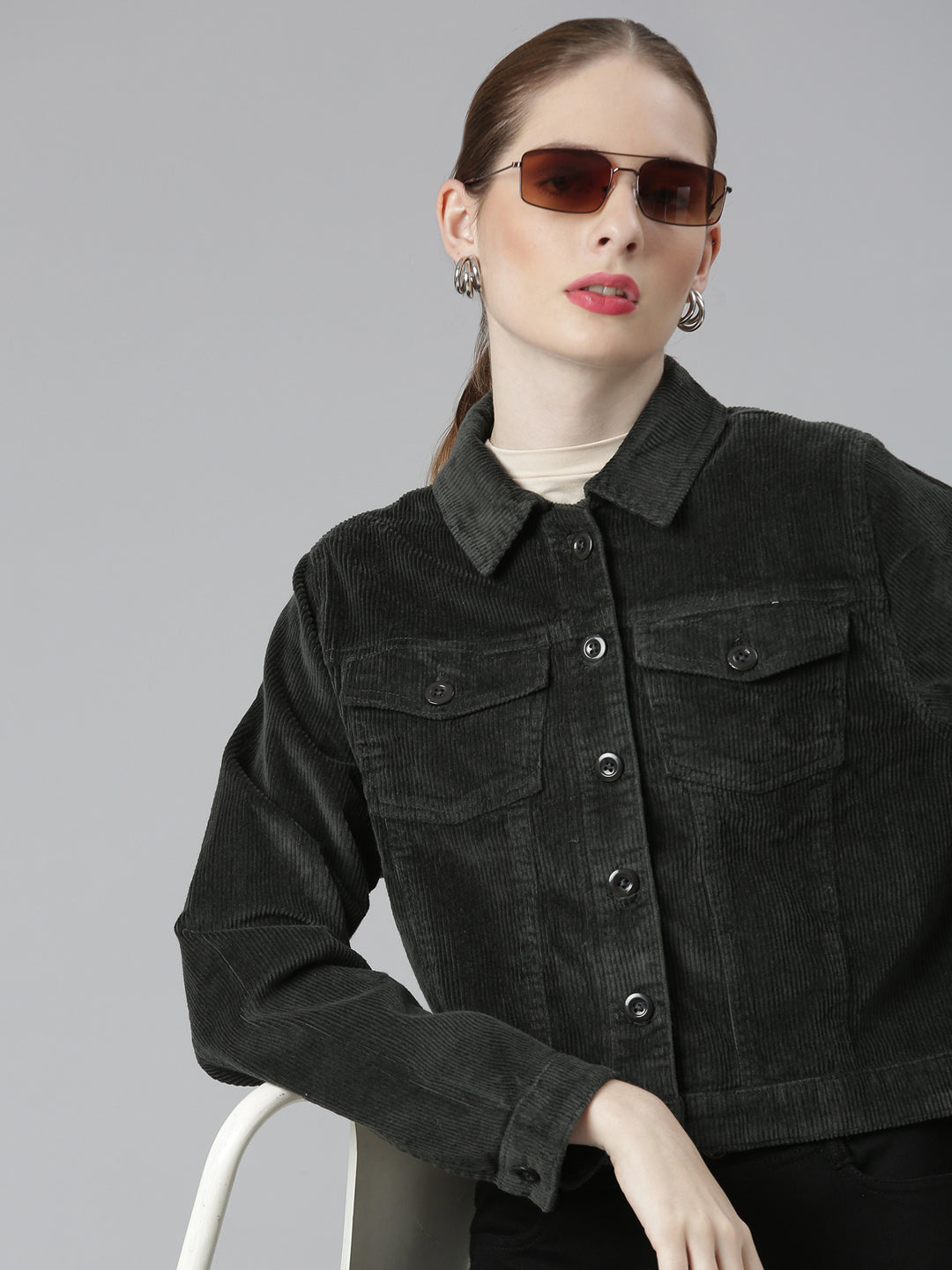 Women's Olive Corduroy Tailored Jacket