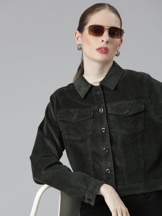 Women's Olive Corduroy Tailored Jacket