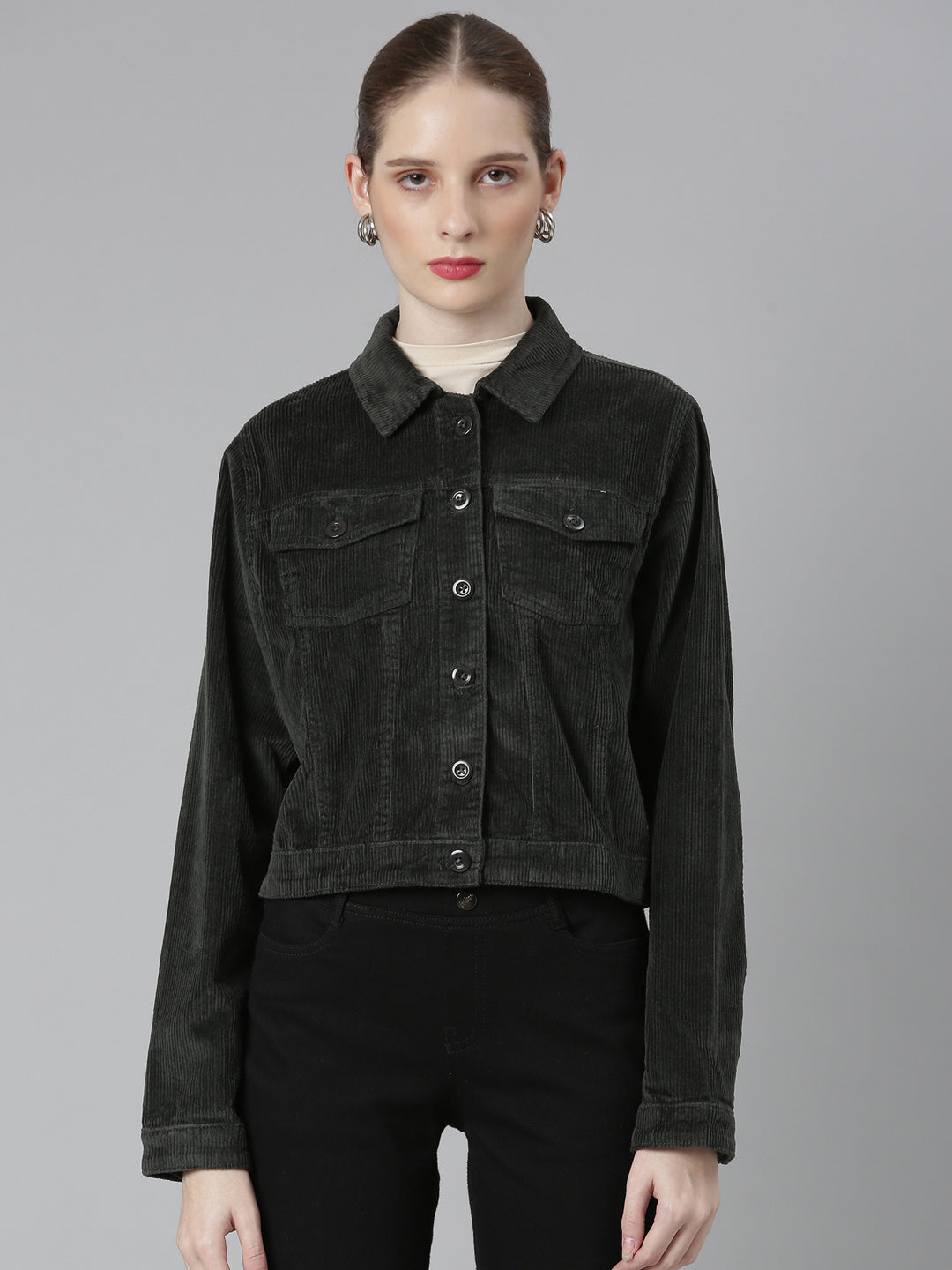 Women's Olive Corduroy Tailored Jacket