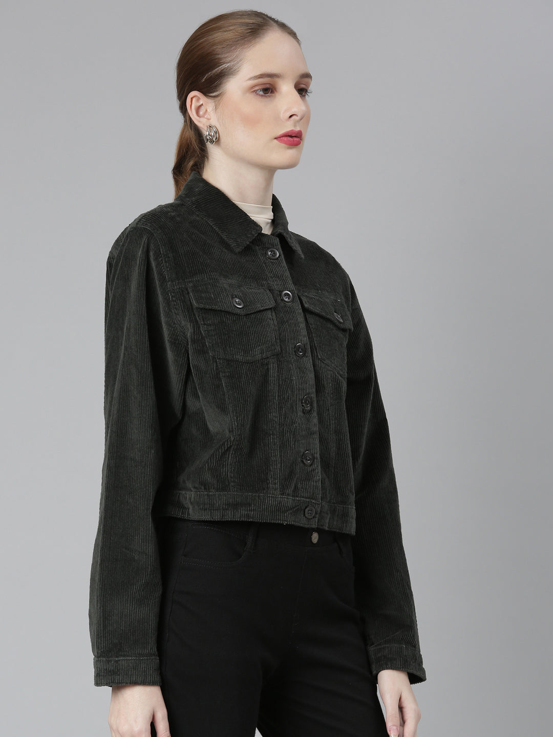 Women's Olive Corduroy Tailored Jacket