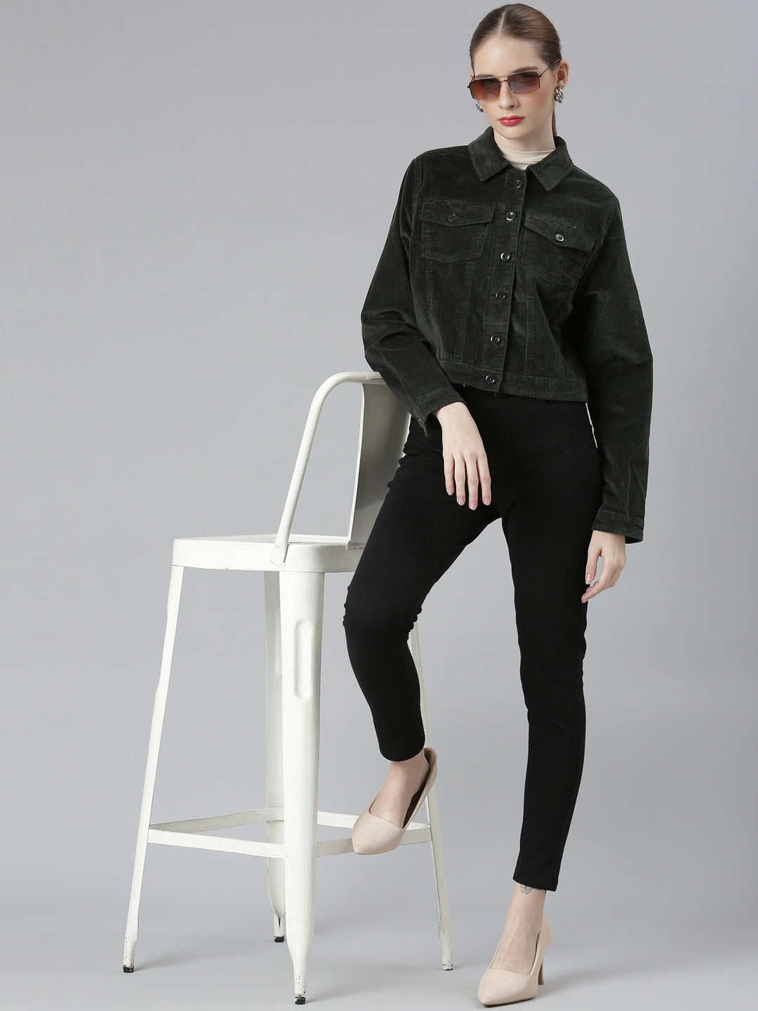 Women's Olive Corduroy Tailored Jacket
