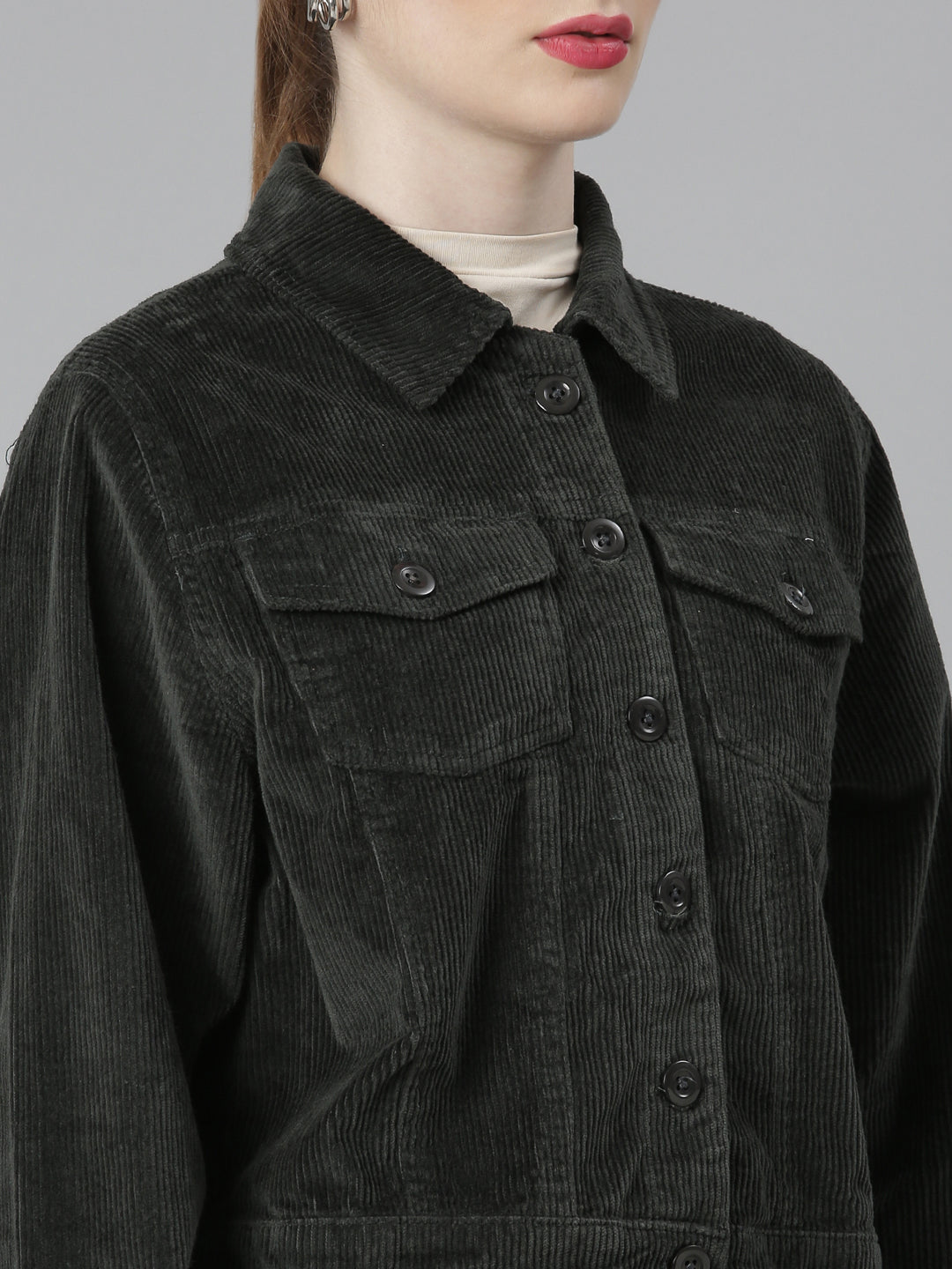 Women's Olive Corduroy Tailored Jacket