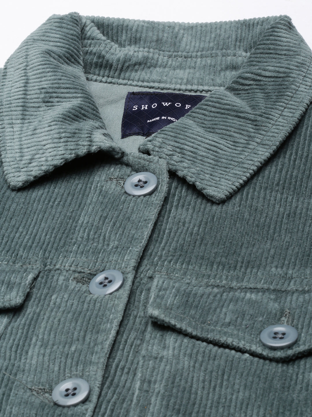 Women's Sea Green Spread Collar Corduroy Tailored Jacket