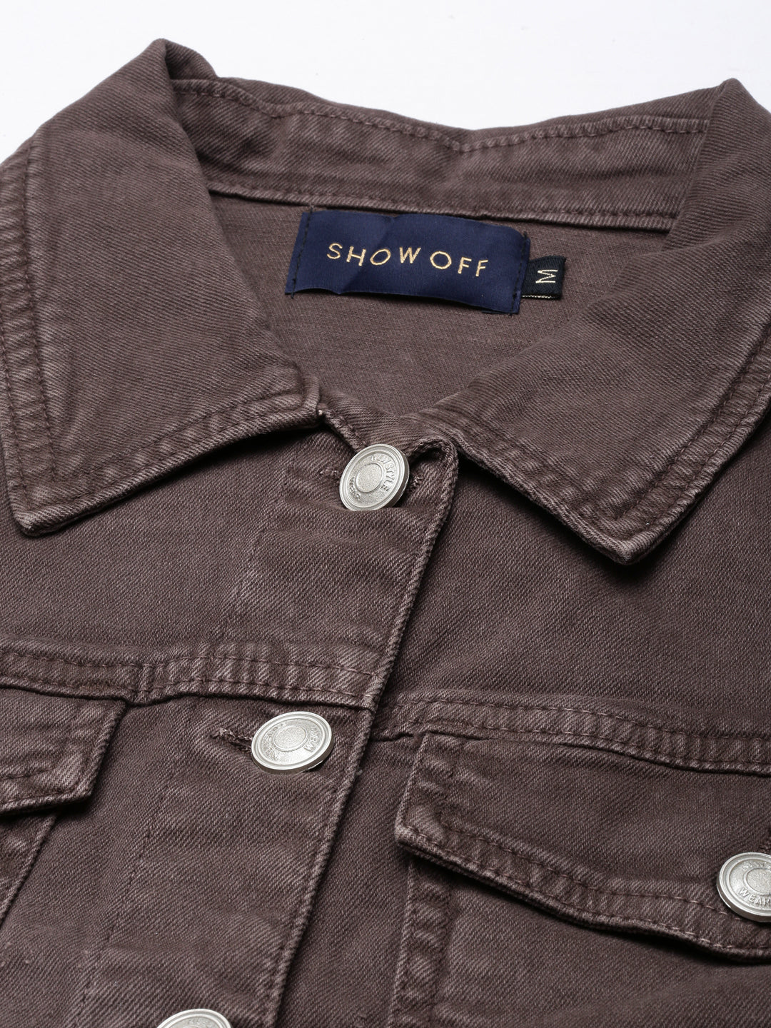 Women's Brown Spread Collar Crop Denim Jacket