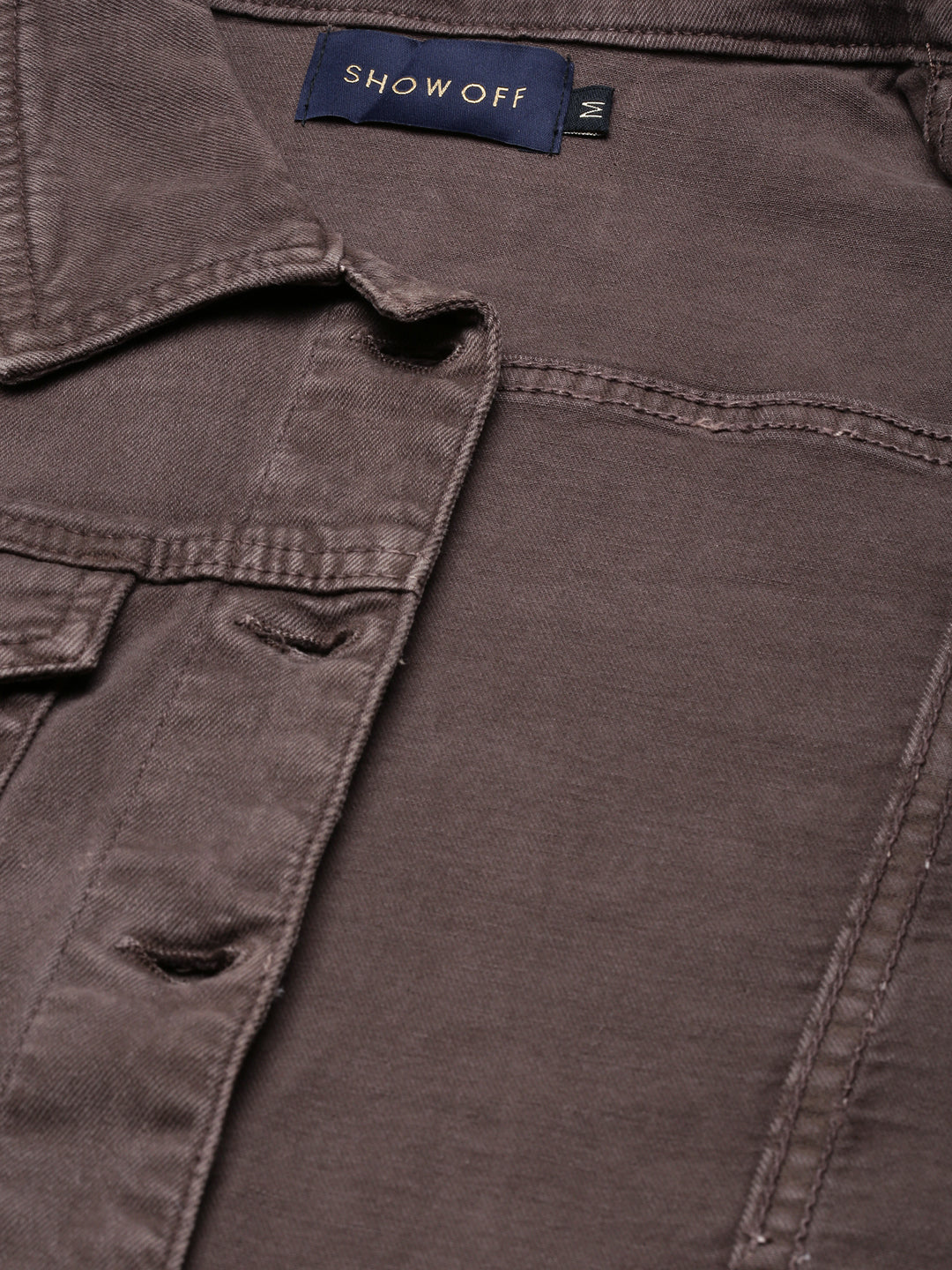 Women's Brown Spread Collar Crop Denim Jacket