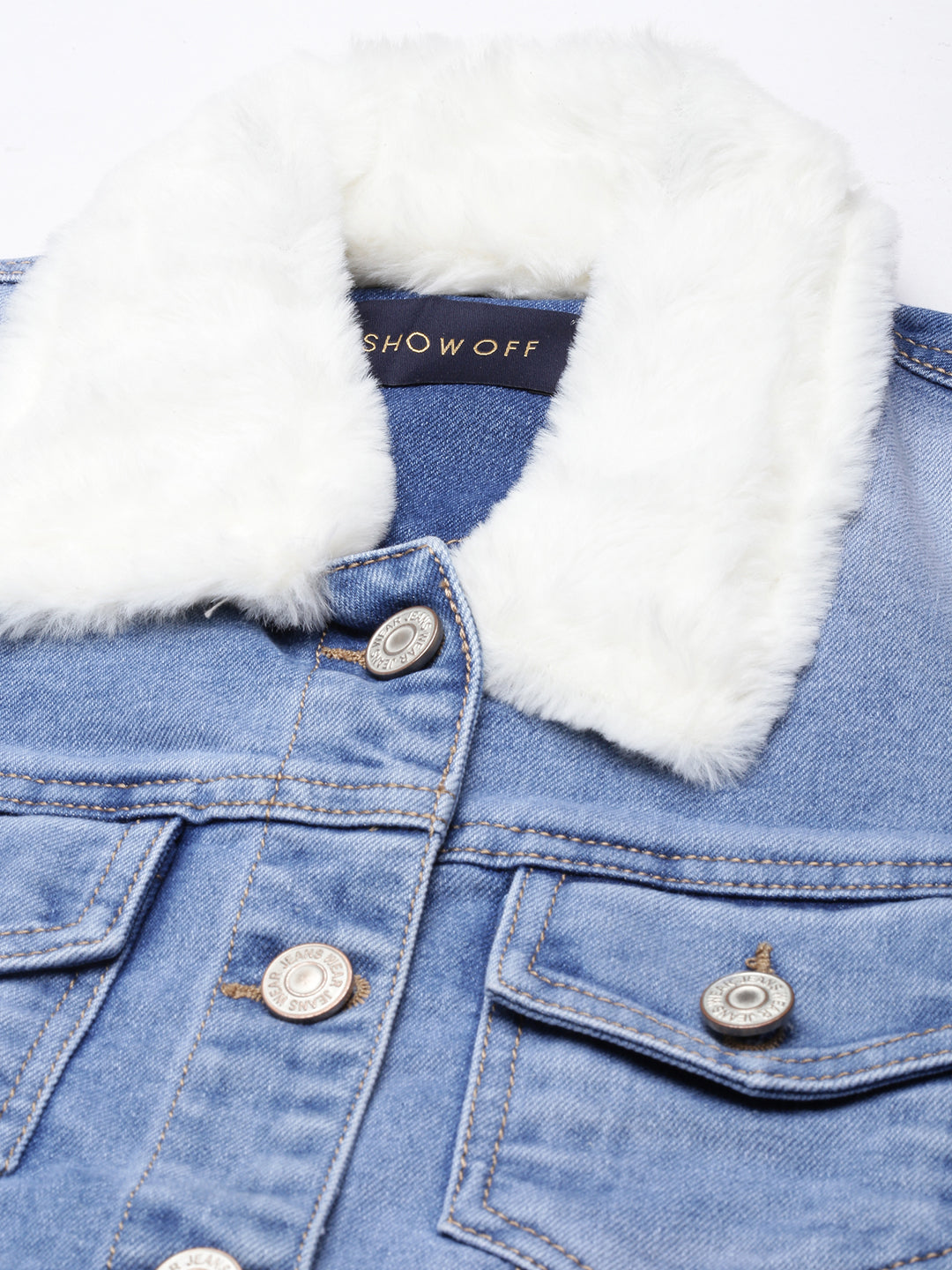 Women's Blue Spread Collar Crop Denim Jacket