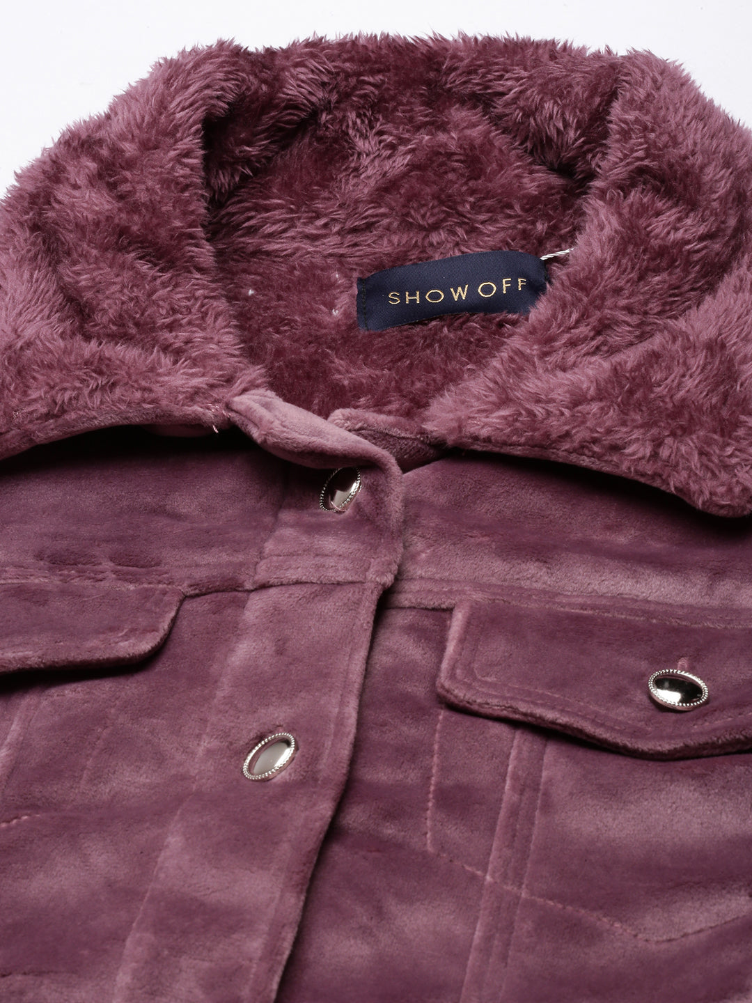 Women's Mauve Spread Collar Acrylic Crop Tailored Jacket