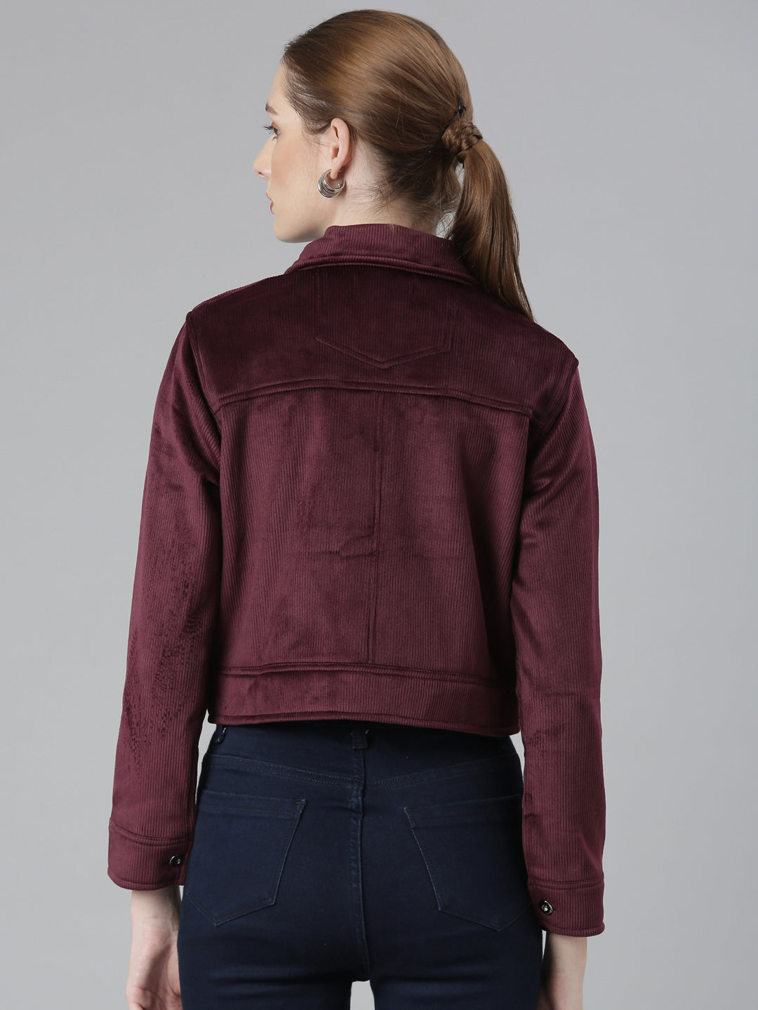 Women's Magenta Corduroy Crop Denim Jacket