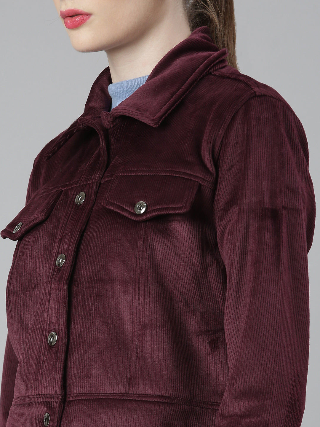 Women's Magenta Corduroy Crop Denim Jacket