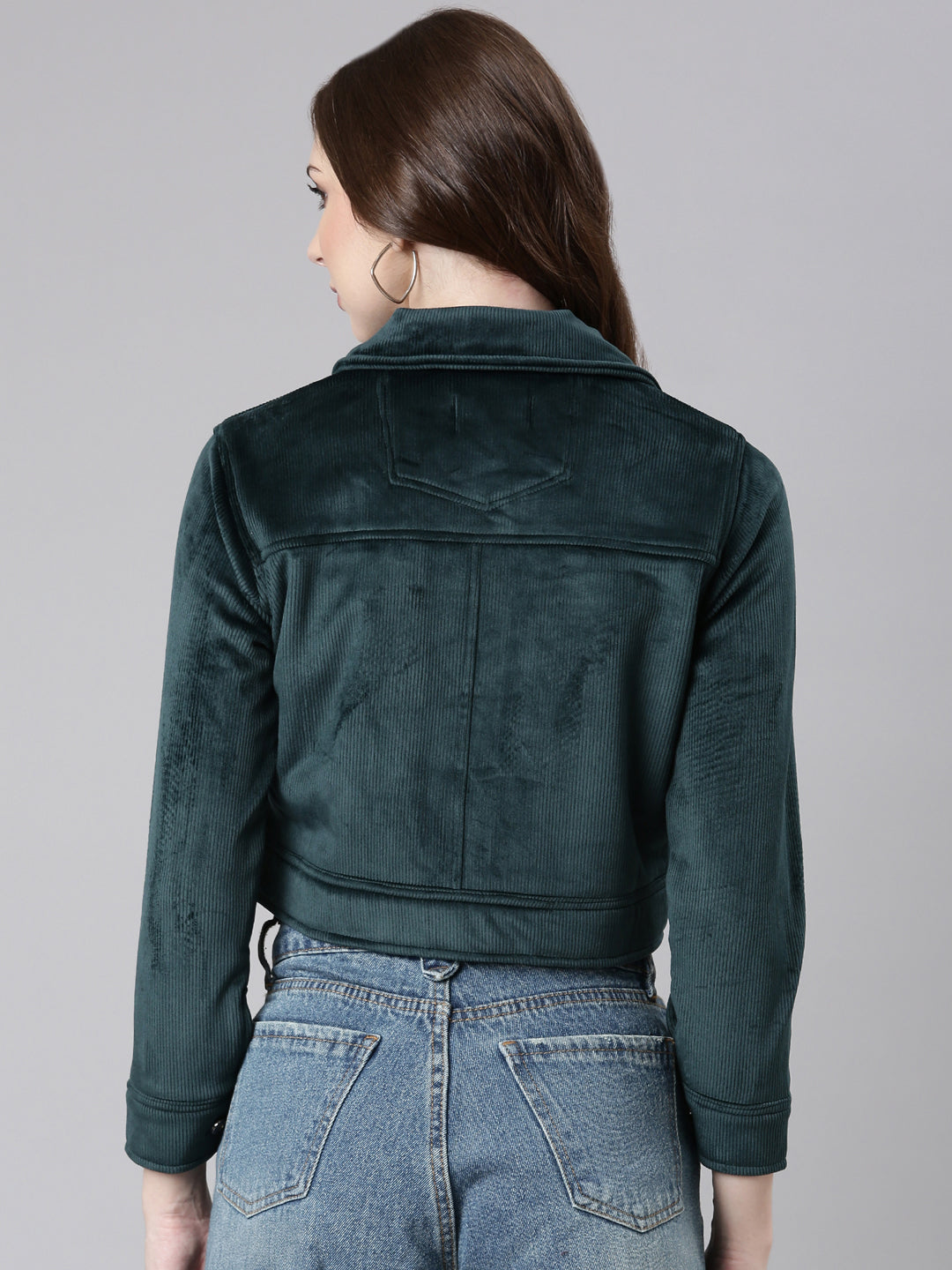 Women's Teal Corduroy Crop Tailored Jacket