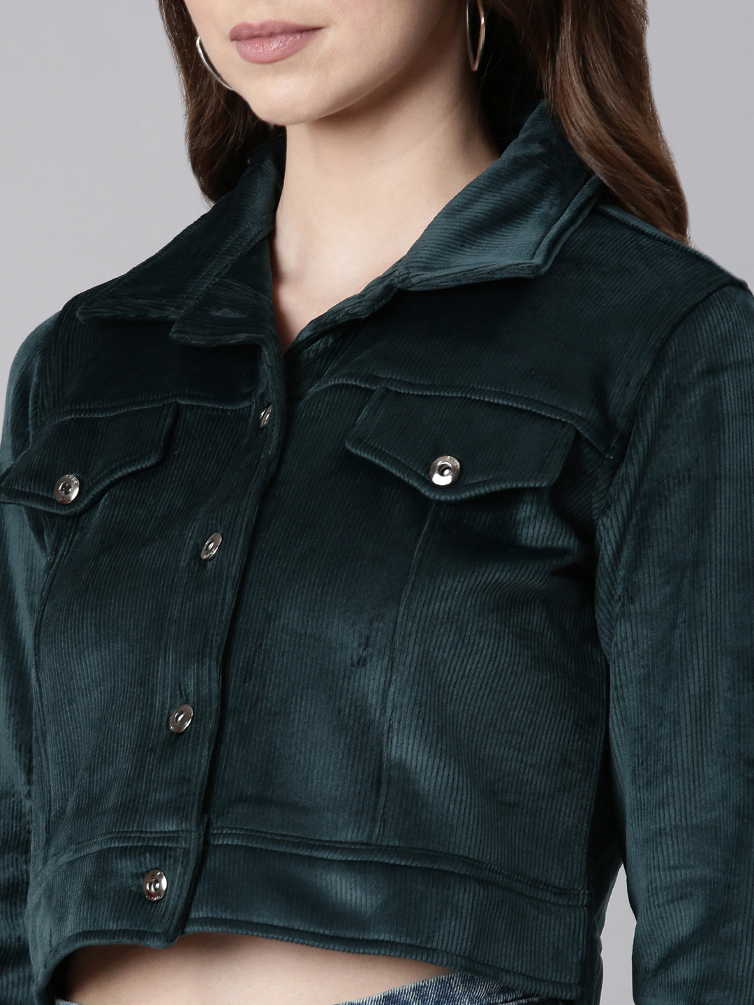 Women's Teal Corduroy Crop Tailored Jacket