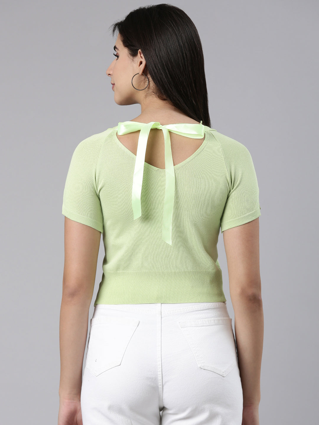 Women's Green Shirt Style Cotton Crop Top