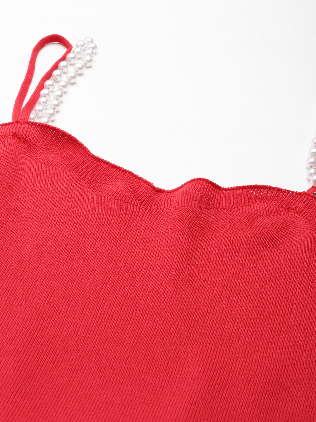Women's Red Shoulder Straps Cotton Fitted Crop Top