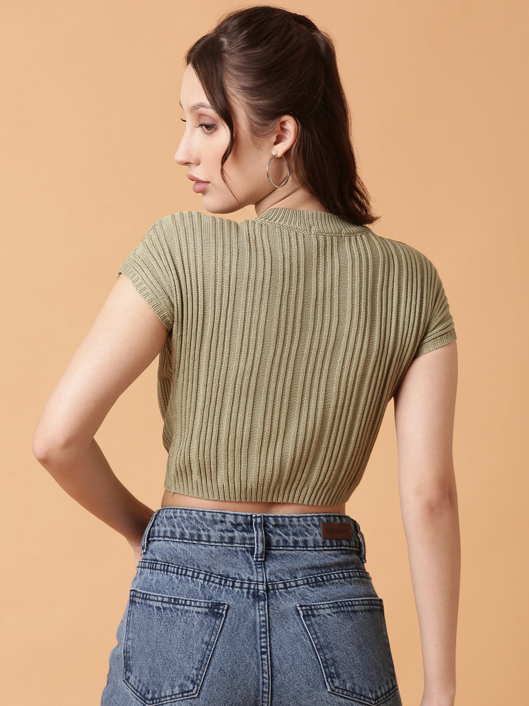 Women's Green Blouson Crop Top