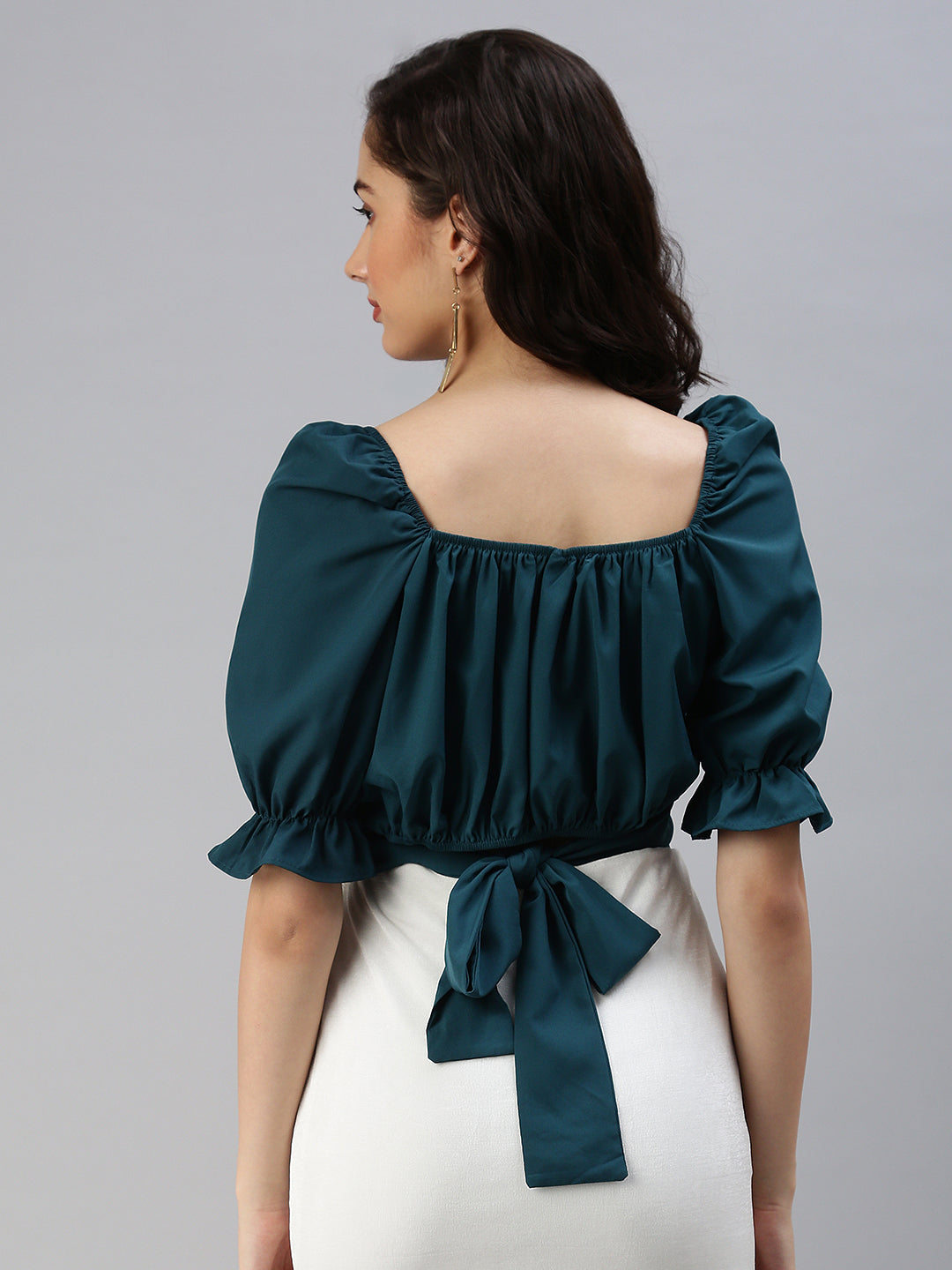 Women's Green Crepe Crop Top