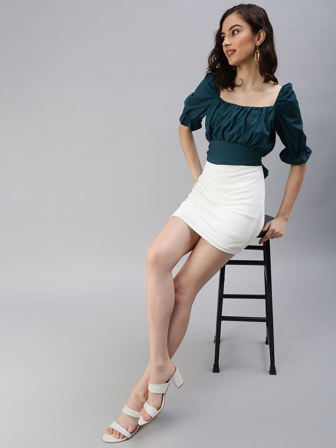 Women's Green Crepe Crop Top