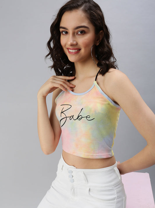 Women's Yellow Tie and Dye Crop Top