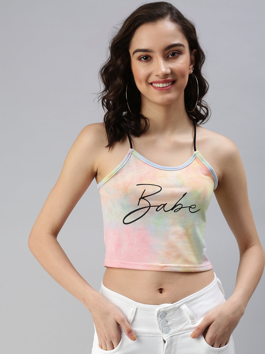 Women's Yellow Tie and Dye Crop Top