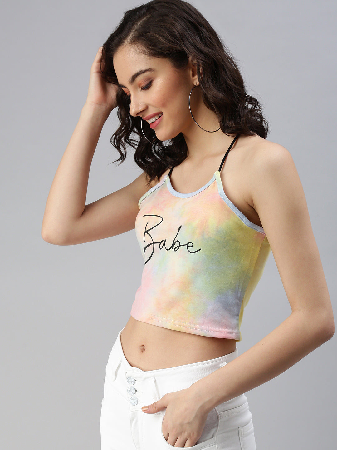 Women's Yellow Tie and Dye Crop Top