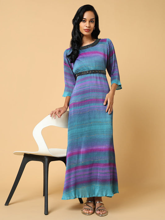 Women's Dyed Green Maxi Dress with Belt