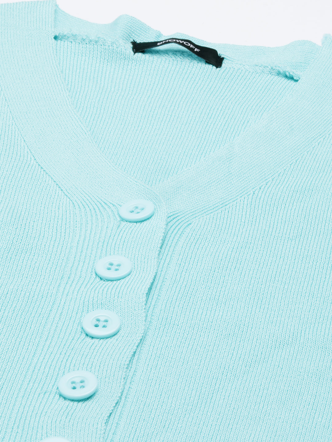 Women's Turquoise Blue V-Neck Fitted Acrylic Crop Top