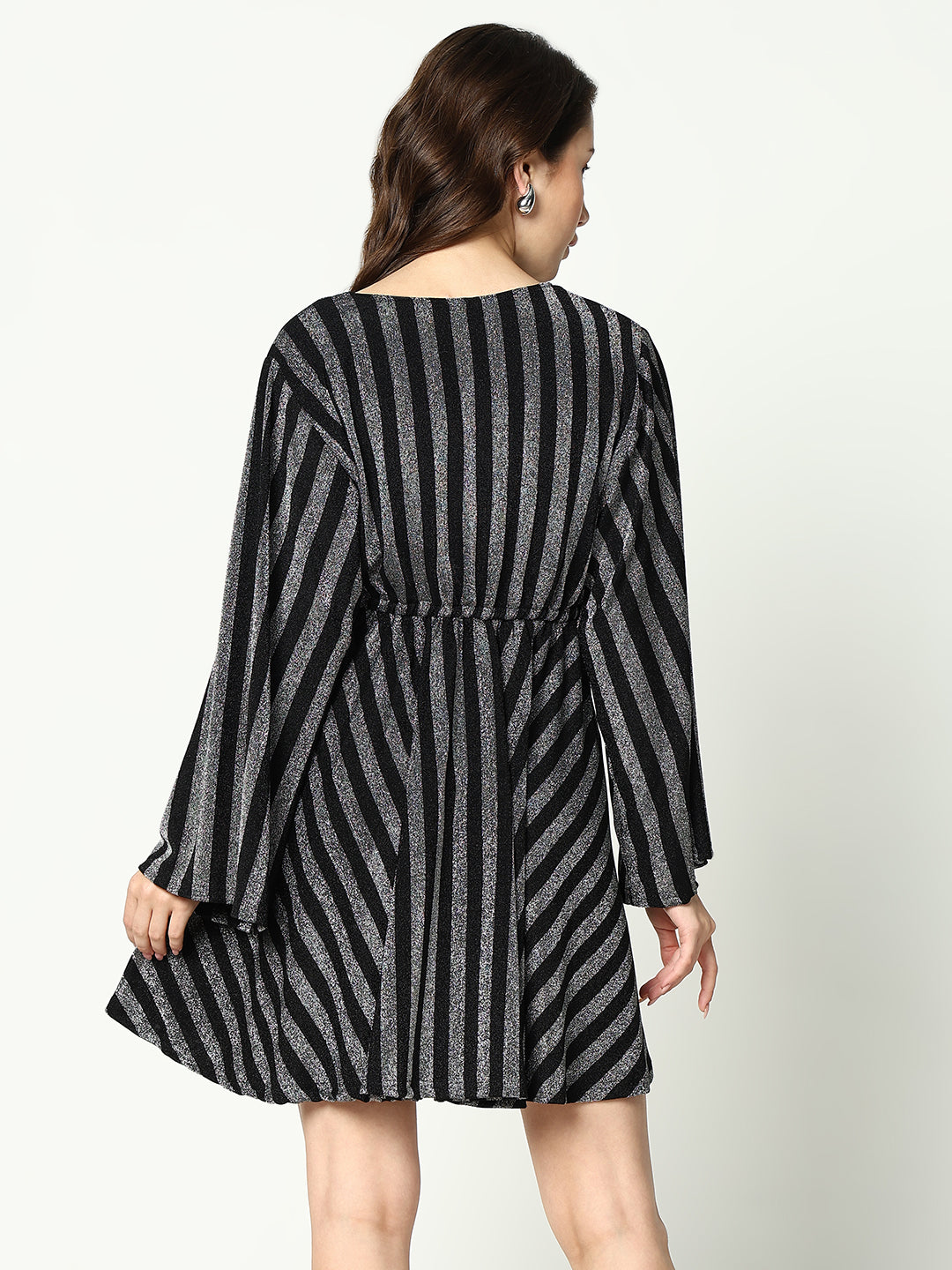 Women's V-Neck Striped Empire Silver Dress