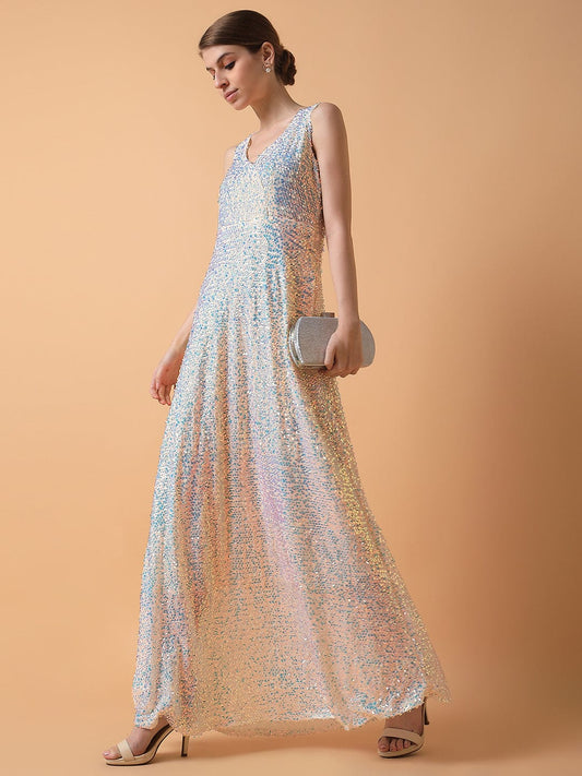 Women's Cream Embellished Maxi Dress