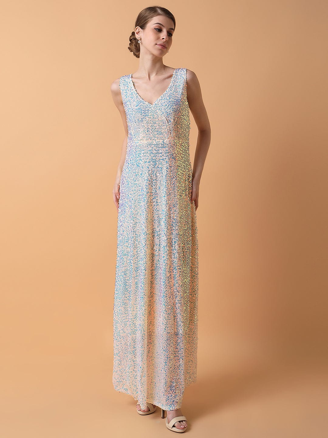 Women's Cream Embellished Maxi Dress