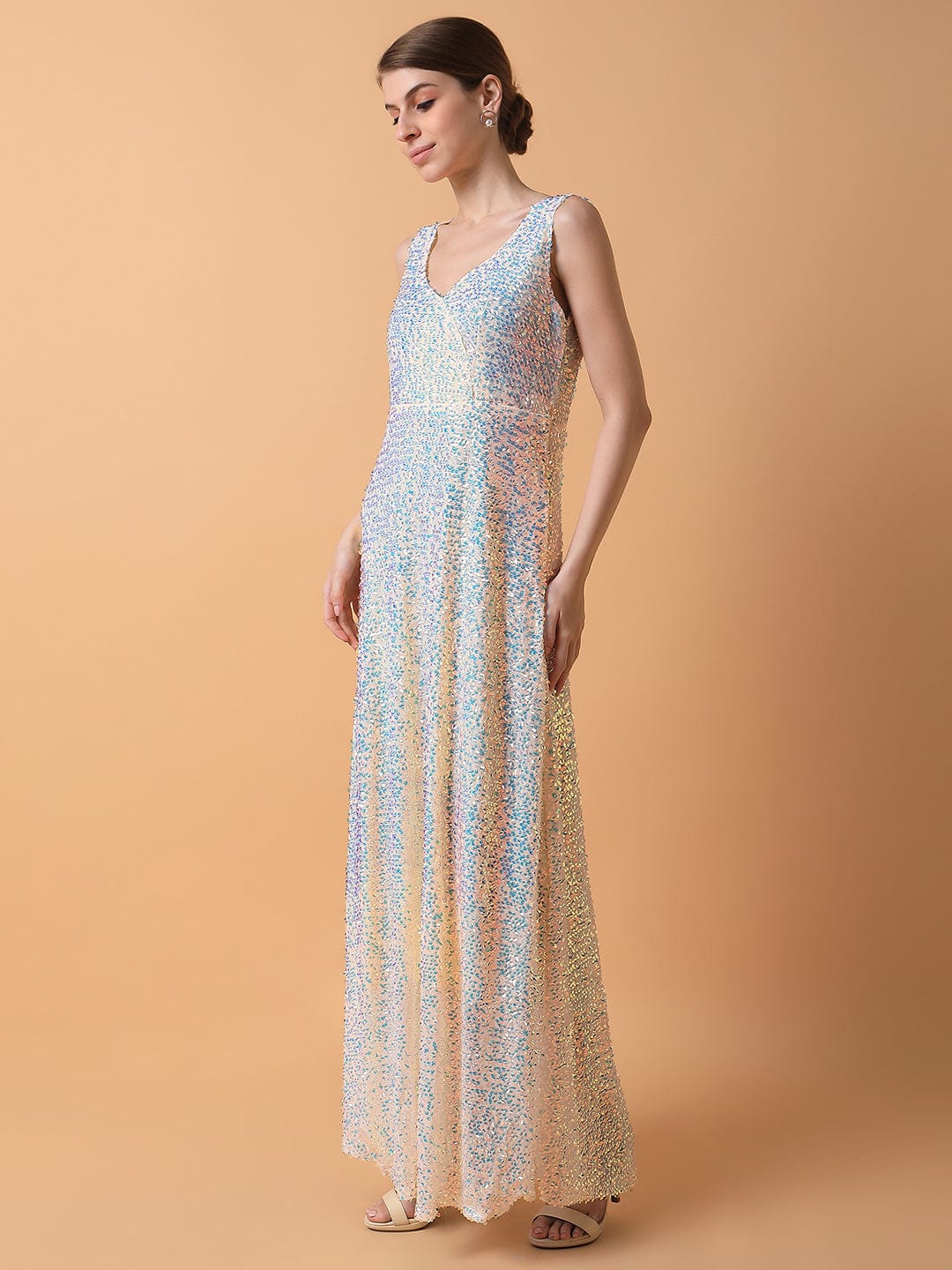 Women's Cream Embellished Maxi Dress