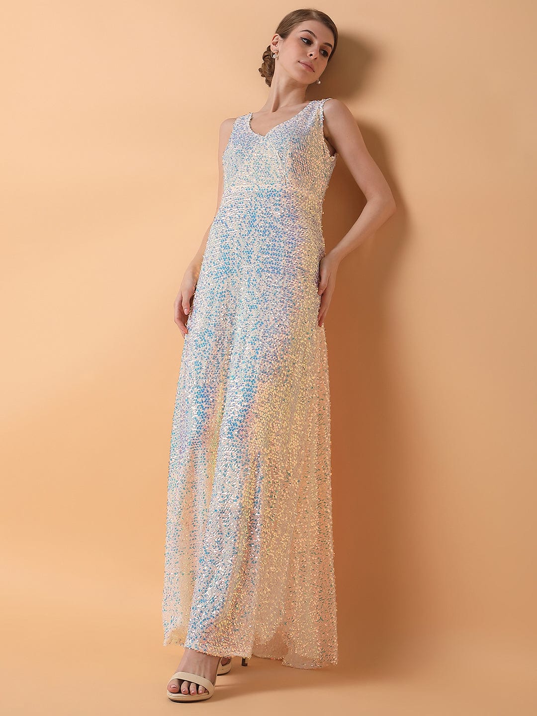Women's Cream Embellished Maxi Dress