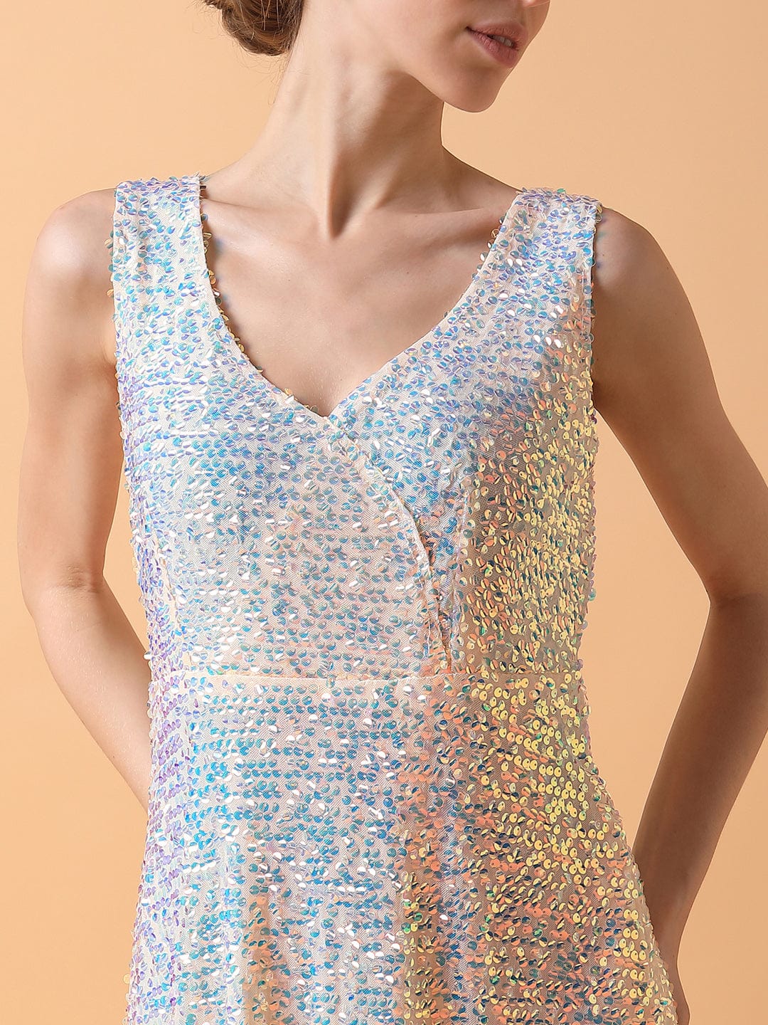Women's Cream Embellished Maxi Dress