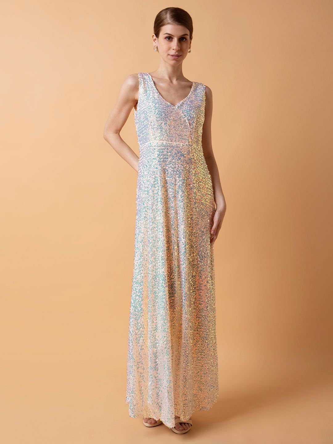Women's Cream Embellished Maxi Dress