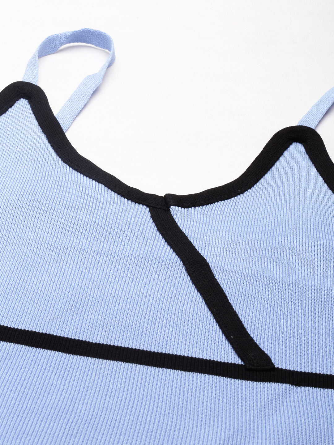 Women's Blue Acrylic Shoulder Straps Fitted Top