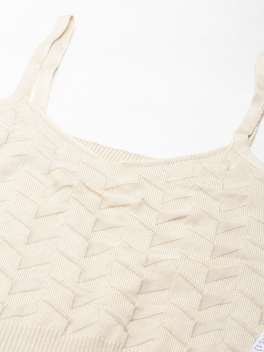 Women's Beige Shoulder Straps Ribbed Fitted Crop Top
