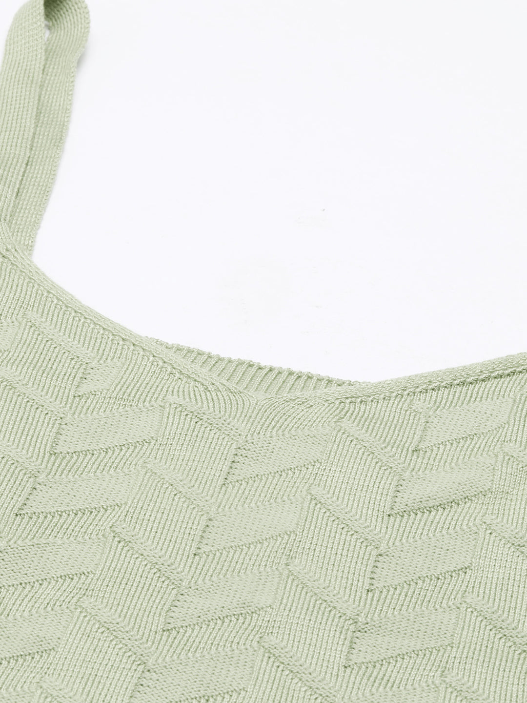 Women's Olive Self Design Shoulder Straps Fitted Crop Top