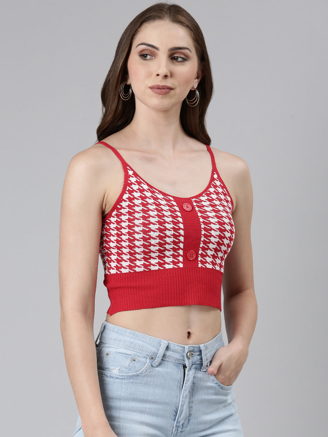 Women's Red Geometric Print Crop Tank Top