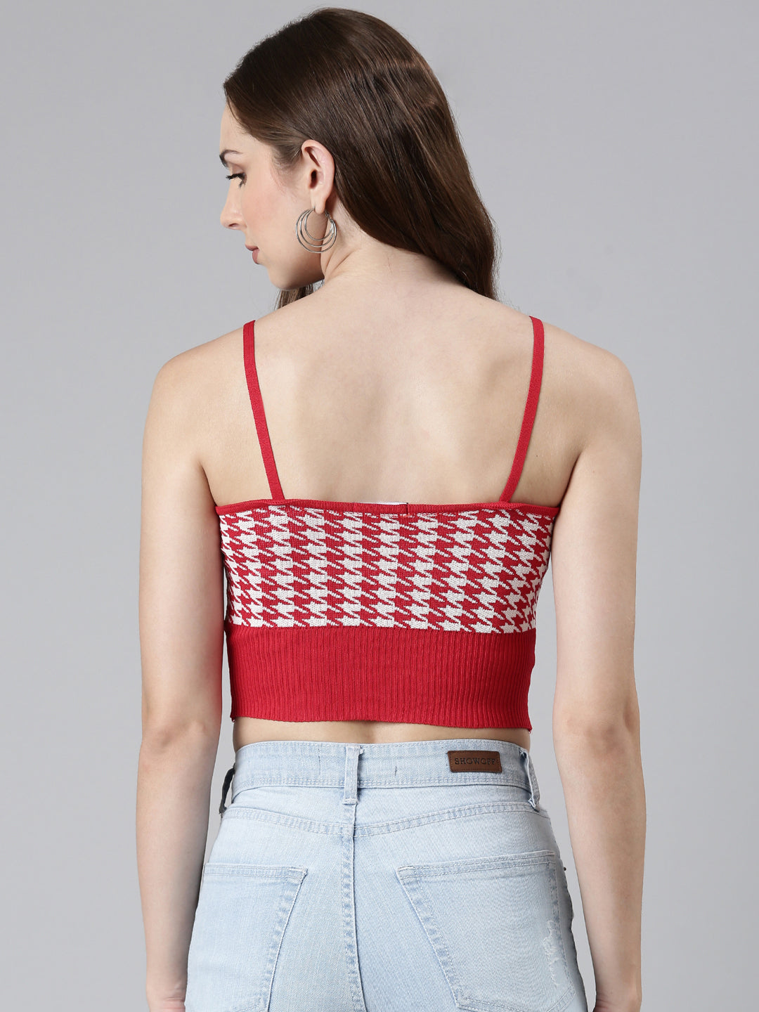 Women's Red Geometric Print Crop Tank Top