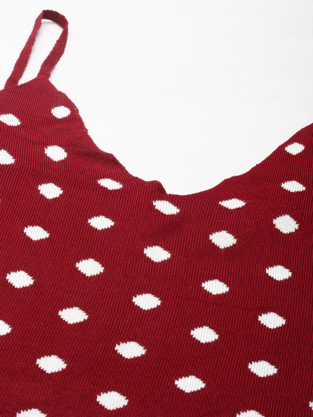 Women's Maroon Shoulder Straps Self Design Cotton Crop Top