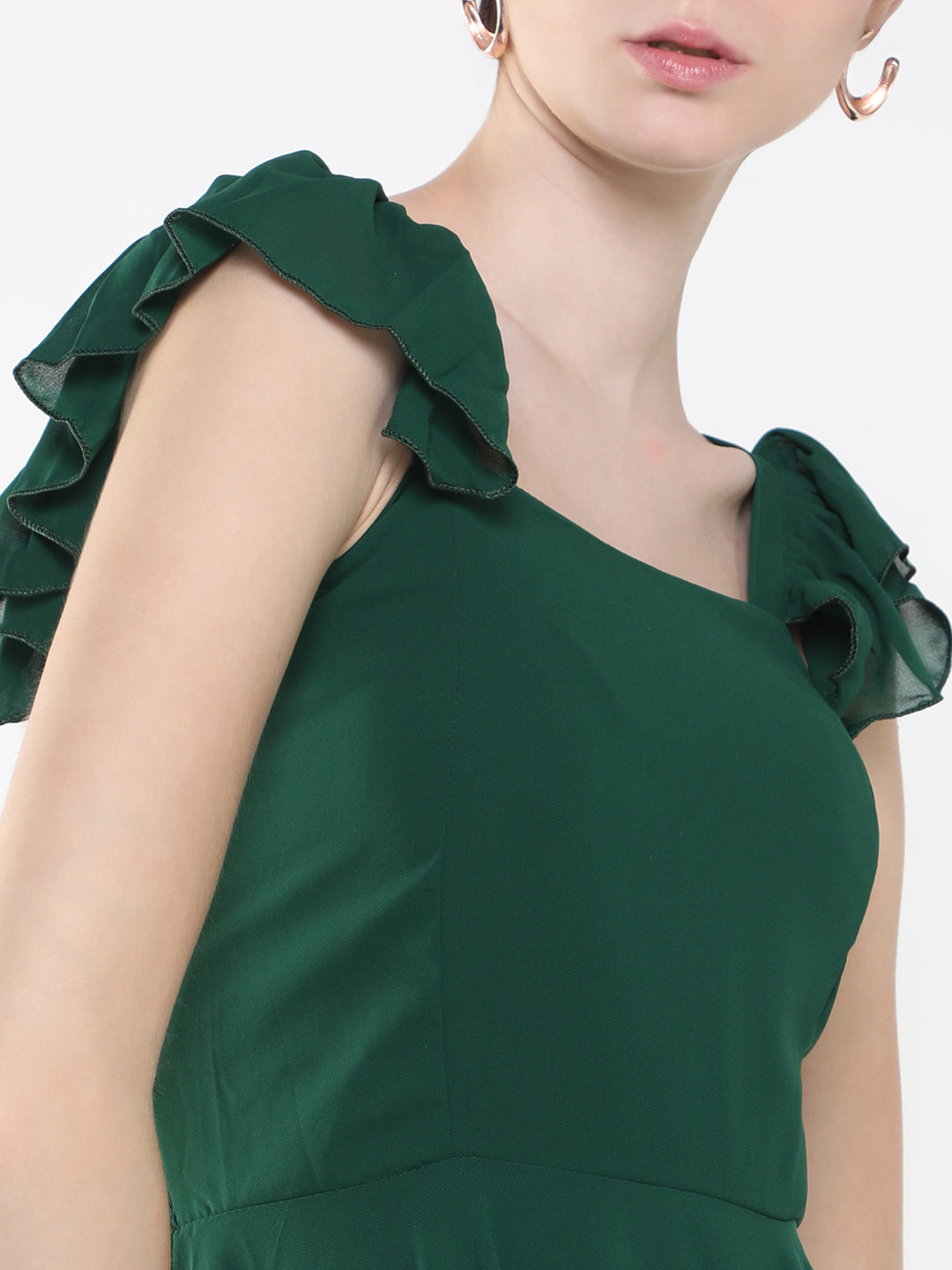 Women's Green Crepe Fit & Flare Maxi Dress